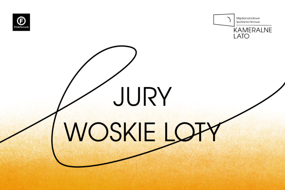 napis jury wysokie loty na biało-pomarańczowym tle, w rogach logotypy FILMFORUM i KAMERALNEGO LATA