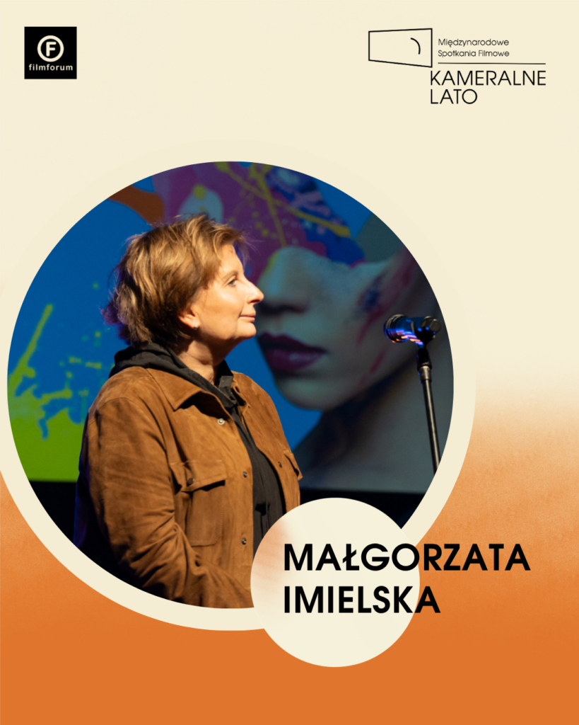 Grafika promocyjna KAMERALNEGO LATA z portretem Małgorzaty Imielskiej, członkini jury konkursu WYSOKIE LOTY.